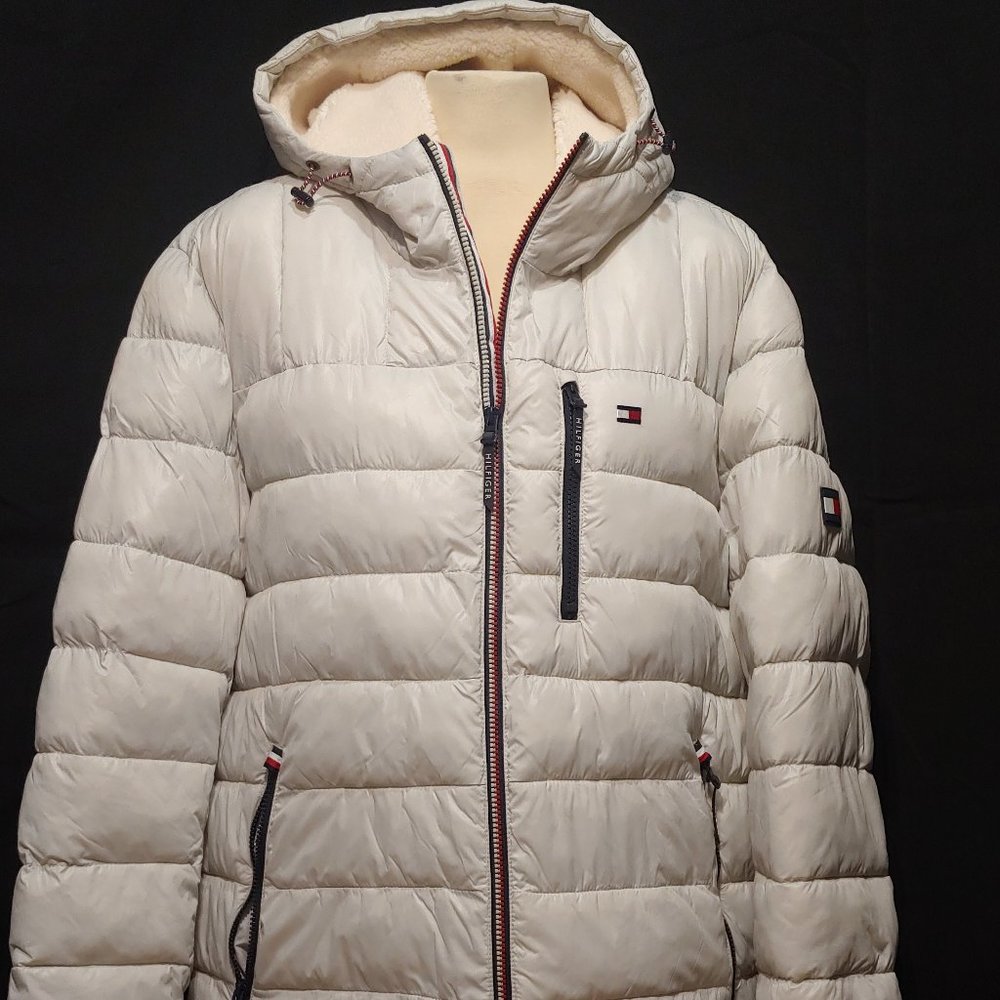TOMMY HILFIGER - MEN'S QUILTED NYLON PUFER JACKET, OFF WHITE, XL